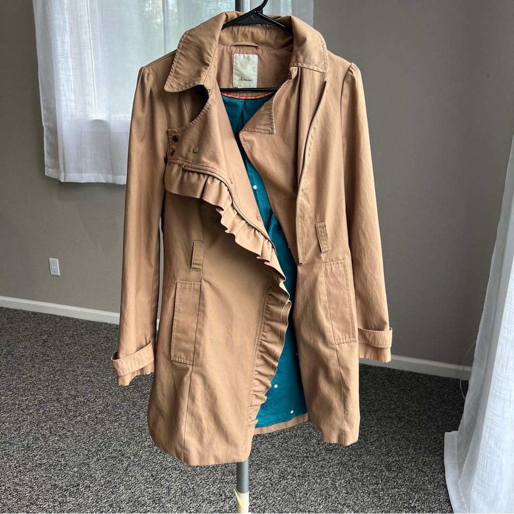 Anthropologie Elevenses Beige Ruffle Trench Coat - Picture 3 of 12